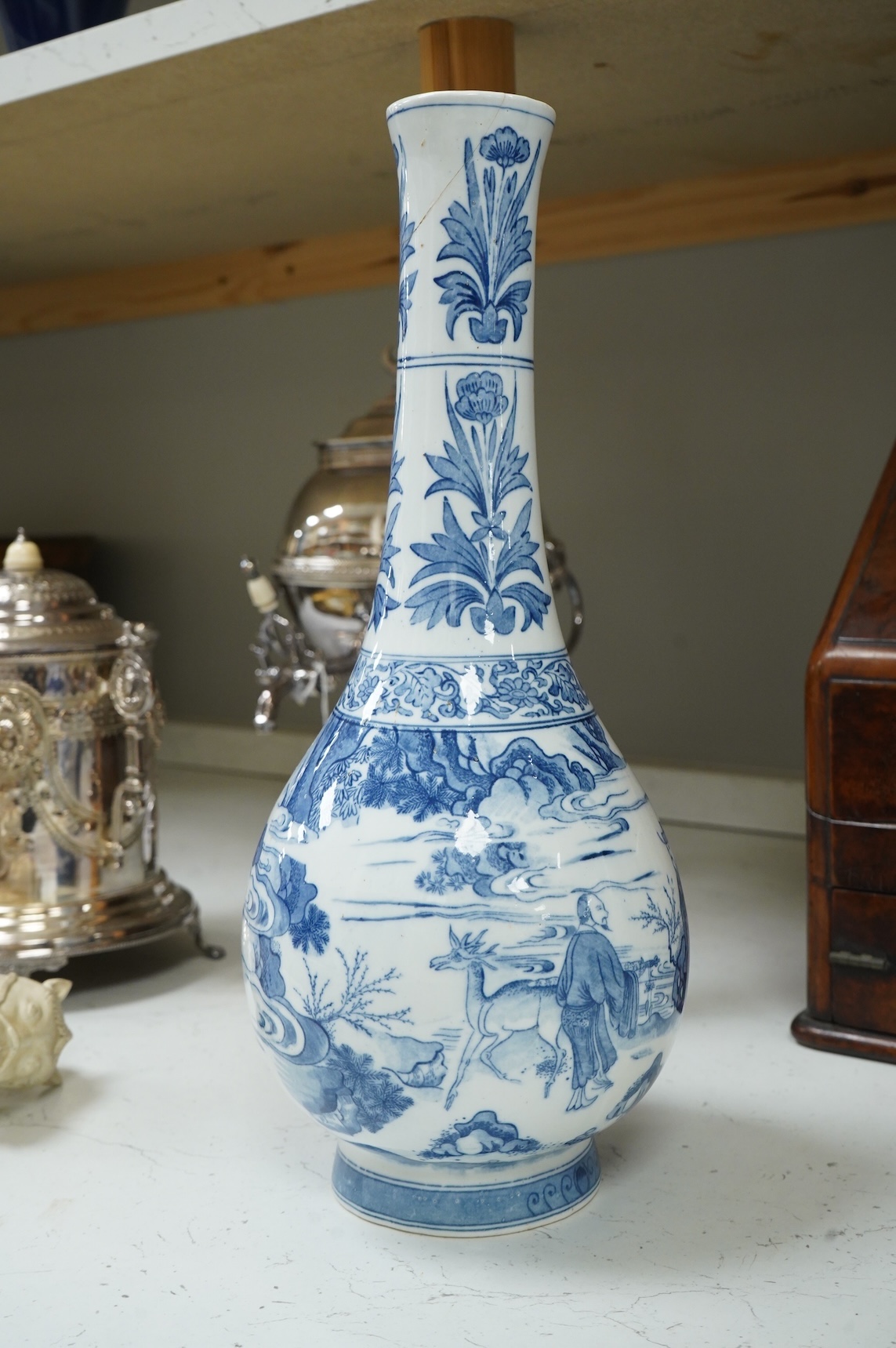 A Chinese style blue and white vase, 39cm high